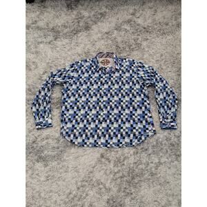 Robert Graham Lendor Blue Cotton Classic Fit Button-Down Shirt Men's Sz XL